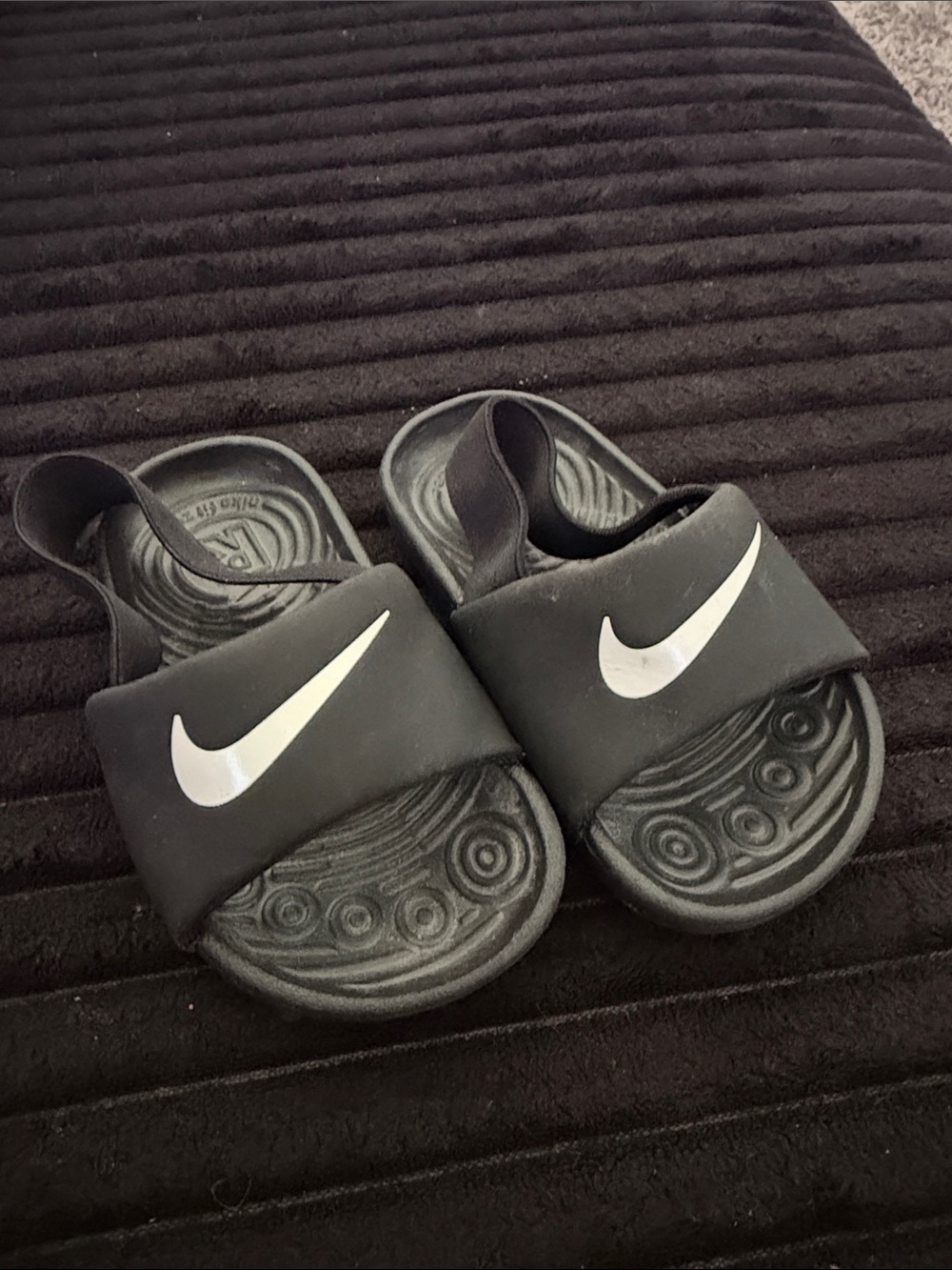 Nike Black Kids Slide Sandals with White Swoosh